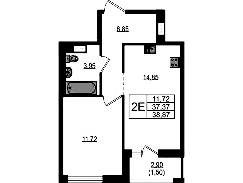 1-комнатная квартира 38.87 м², 15/23 эт., ЖК «Южная Нева»